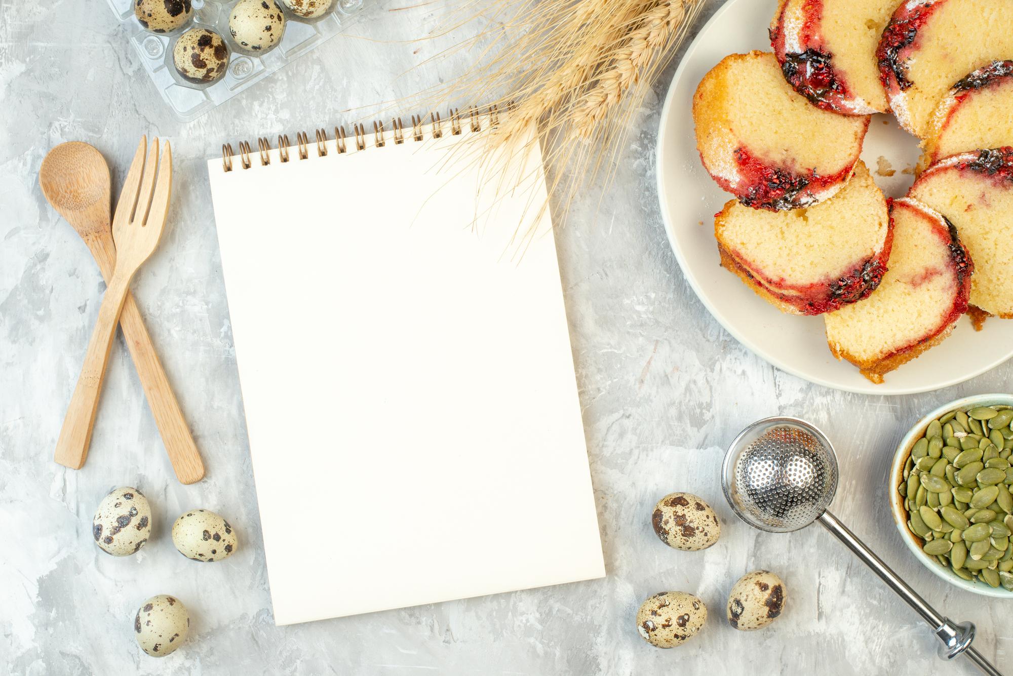 flat lay of recipe cards and tools